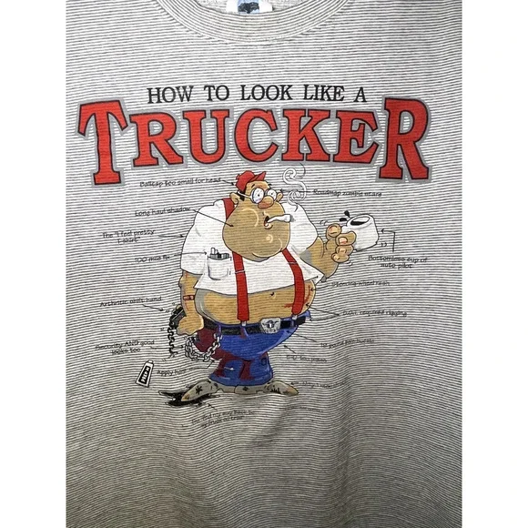 Grey & White Single-Stitch 1993 Vintage "How to Look Like a Trucker" Tee Size XL - Picture 2 of 13